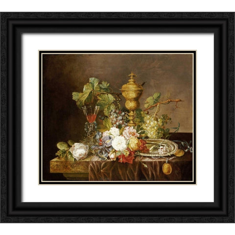 A Still Life With Roses Black Ornate Wood Framed Art Print with Double Matting by Stannard, Emily