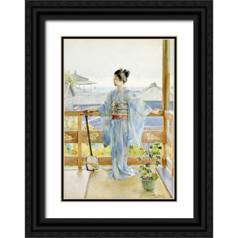 Geisha Standing On a Balcony Black Ornate Wood Framed Art Print with Double Matting by Stern, Anton Alois