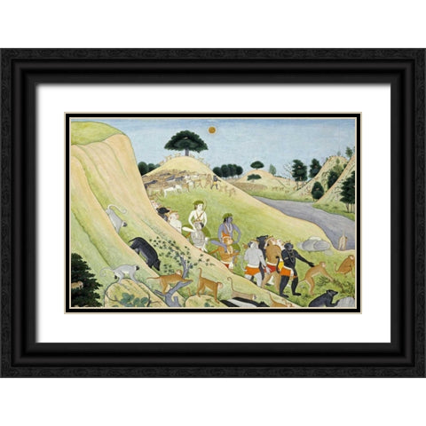Illustration To The Ramayana Black Ornate Wood Framed Art Print with Double Matting by Tehri-Garwhal