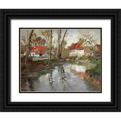 The Dairy at Quimperle Black Ornate Wood Framed Art Print with Double Matting by Thaulow, Fritz