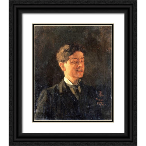 Self Portrait With Winking Eye Black Ornate Wood Framed Art Print with Double Matting by Trubner, Wilhelm