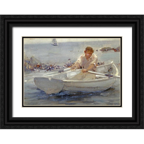 Man In a Rowing Boat Black Ornate Wood Framed Art Print with Double Matting by Tuke, Henry Scott
