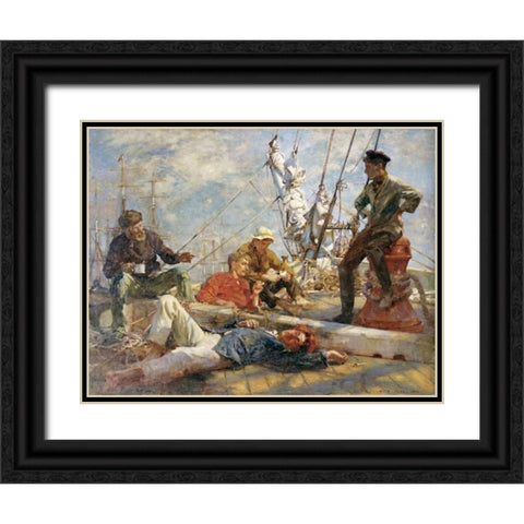 The Midday Rest Black Ornate Wood Framed Art Print with Double Matting by Tuke, Henry Scott