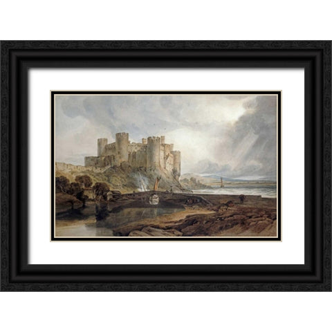 Conway Castle Black Ornate Wood Framed Art Print with Double Matting by Turner, Joseph M.W.