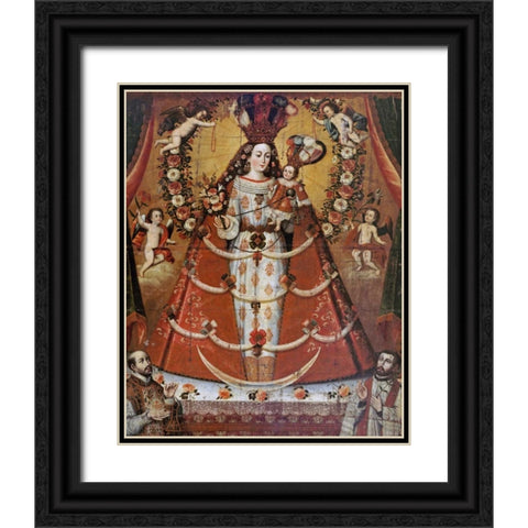 Our Lady of The Rosary Black Ornate Wood Framed Art Print with Double Matting by Unknown