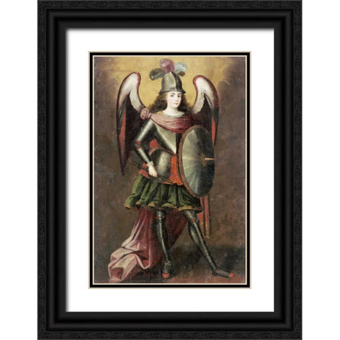 Archangel Michael Black Ornate Wood Framed Art Print with Double Matting by Unknown