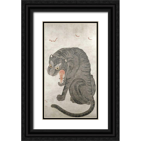 Tiger and Bats Black Ornate Wood Framed Art Print with Double Matting by Unknown