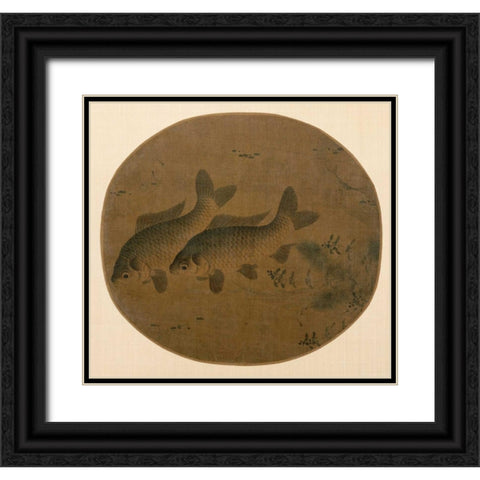 Pair of Fish Black Ornate Wood Framed Art Print with Double Matting by Unknown
