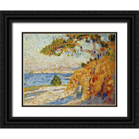 Countryside at Noon Black Ornate Wood Framed Art Print with Double Matting by Van Rysselberghe, Theo