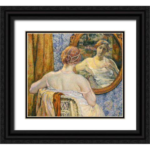 Woman In a Mirror Black Ornate Wood Framed Art Print with Double Matting by Van Rysselberghe, Theo