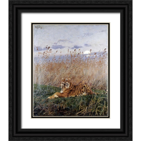 Tiger In The Rushes Black Ornate Wood Framed Art Print with Double Matting by Vastagh, Geza