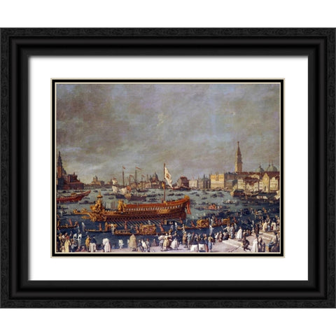 The Doge In The Bucintoro Black Ornate Wood Framed Art Print with Double Matting by Venetian School