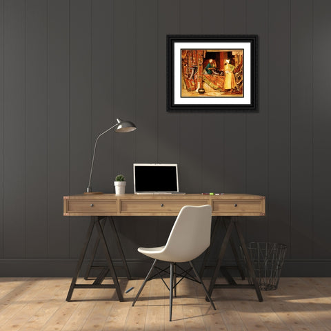 Carpet Seller Black Ornate Wood Framed Art Print with Double Matting by Vibert, Jean Georges