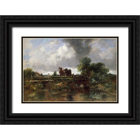 A Wooded River Landscape Black Ornate Wood Framed Art Print with Double Matting by Watts, Frederick Waters