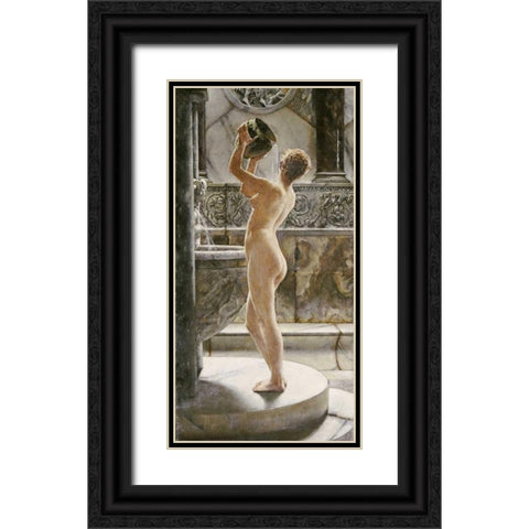 The Bath Black Ornate Wood Framed Art Print with Double Matting by Weguelin, John Richard