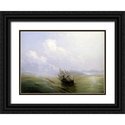 A Sailing Boat In a Heavy Swell Black Ornate Wood Framed Art Print with Double Matting by Aivasowsky, Ivan Konstantinovich