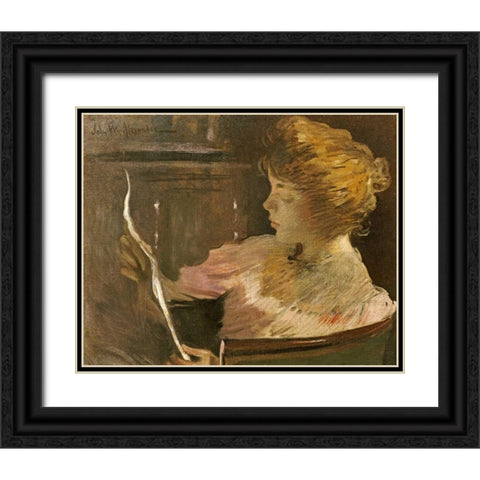 Jesse Steele Reading Black Ornate Wood Framed Art Print with Double Matting by Alexander, John White