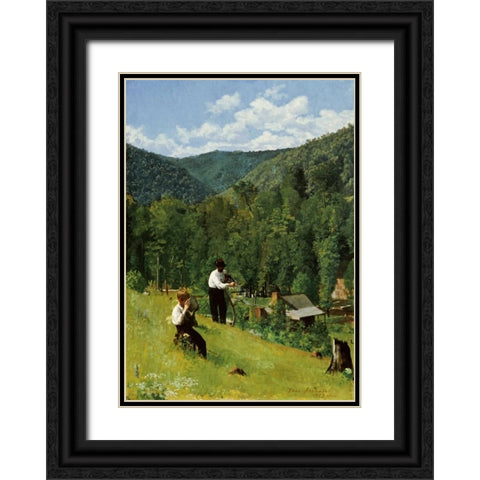 The Farmer and His Son at Harvesting Black Ornate Wood Framed Art Print with Double Matting by Anshutz, Thomas Pollock