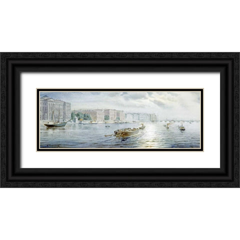 The Winter Palace From The River Neva, St. Petersburg Black Ornate Wood Framed Art Print with Double Matting by Balunin, Mikhail Abramovich