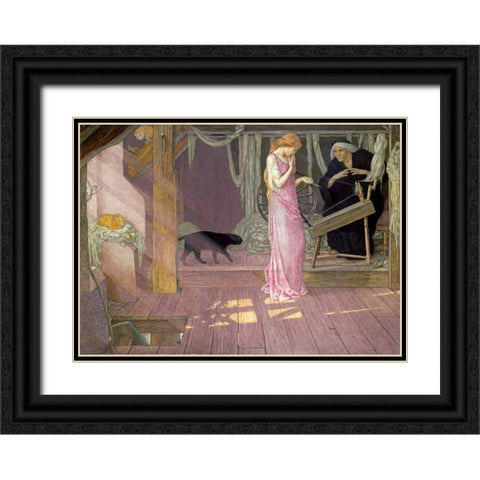 Sleeping Beauty: The Princess Pricks Her Finger Black Ornate Wood Framed Art Print with Double Matting by Batten, John Dickson