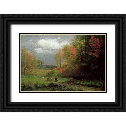 Rainy Day In Autumn, Massachusetts Black Ornate Wood Framed Art Print with Double Matting by Bierstadt, Albert