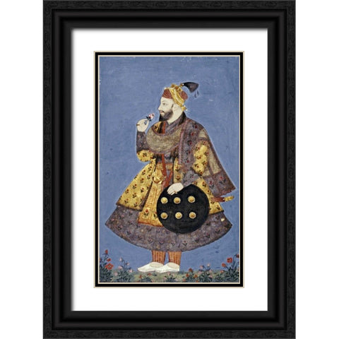 Sultan Abul-Hasan of Golconda Black Ornate Wood Framed Art Print with Double Matting by Bikaner, Ustad Murad