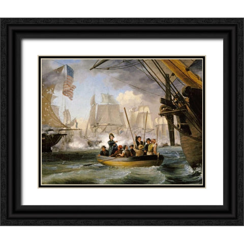 Commodore Perry Leaving The Lawrence Black Ornate Wood Framed Art Print with Double Matting by Birch, Thomas