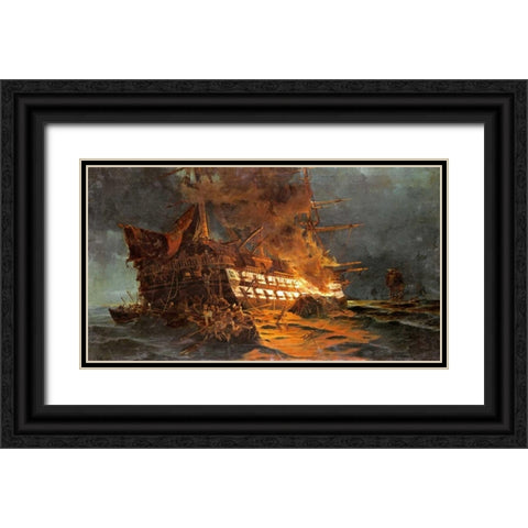 The Loss of The Ajax Off Cape Janissary Black Ornate Wood Framed Art Print with Double Matting by Bolanachi, Konstantinos