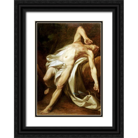 Saint Sebastian Black Ornate Wood Framed Art Print with Double Matting by Brenet, Nicolas-Guy
