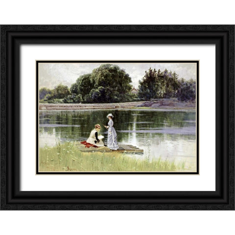 A Pleasant Afternoon Black Ornate Wood Framed Art Print with Double Matting by Bricher, Alfred Thompson