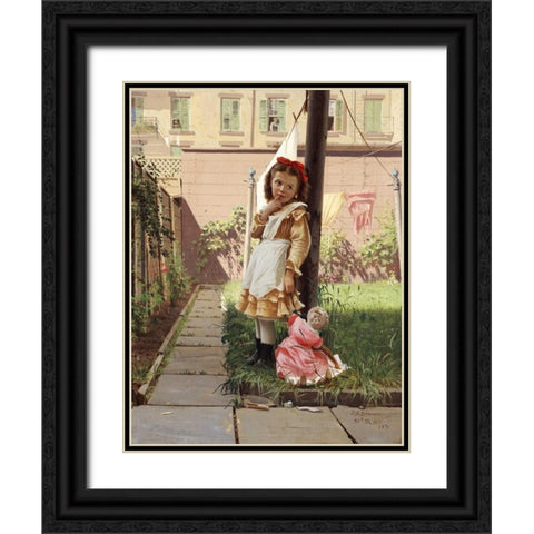 Young Girl In a New York Garden Black Ornate Wood Framed Art Print with Double Matting by Brown, John George