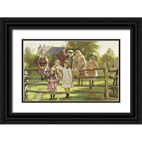 Watching The Train Black Ornate Wood Framed Art Print with Double Matting by Brown, John George