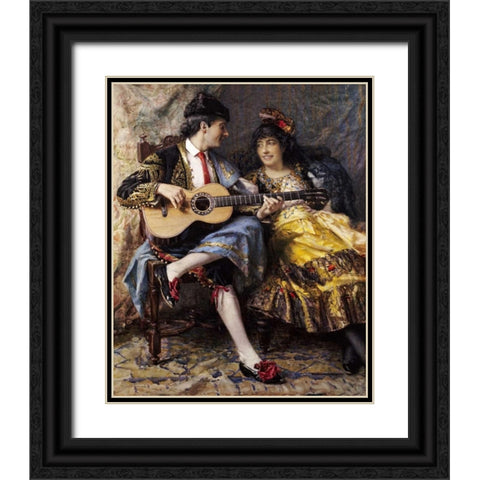 A Spanish Singer and His Lady Black Ornate Wood Framed Art Print with Double Matting by Burrington, Arthur Alfred