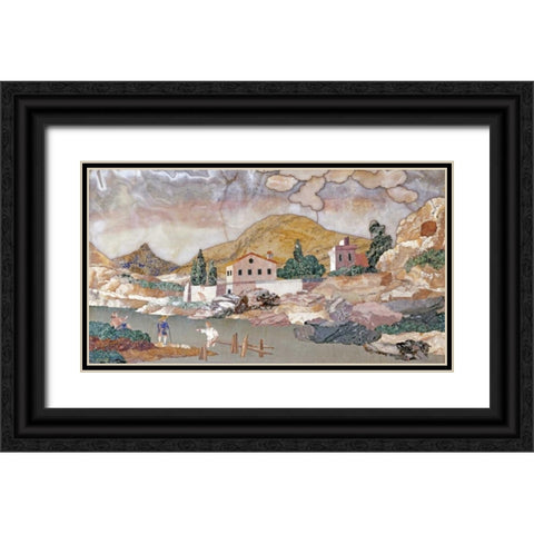 Pietra Dura Landscape Black Ornate Wood Framed Art Print with Double Matting by Cappelli, Baccio