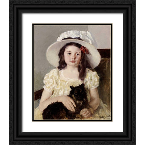 Francoise Holding a Little Black Dog Black Ornate Wood Framed Art Print with Double Matting by Cassatt, Mary