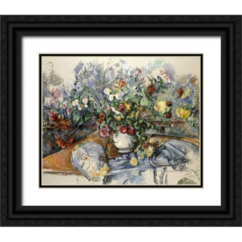 A Large Bouquet of Flowers Black Ornate Wood Framed Art Print with Double Matting by Cezanne, Paul