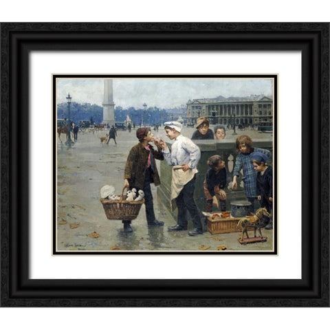 The Little Traders Black Ornate Wood Framed Art Print with Double Matting by Chocarne-Moreau, Paul Charles