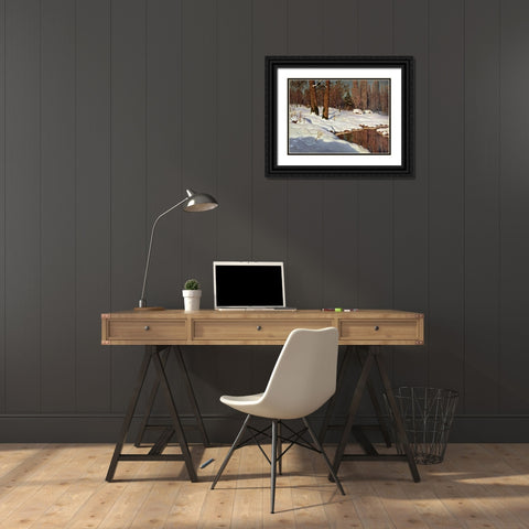 Snowscape Black Ornate Wood Framed Art Print with Double Matting by Choultse, Ivan Federovich