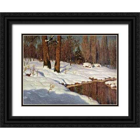 Snowscape Black Ornate Wood Framed Art Print with Double Matting by Choultse, Ivan Federovich