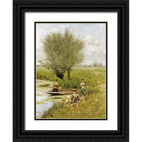 By The Riverside Black Ornate Wood Framed Art Print with Double Matting by Claus, Emile