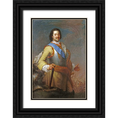 Portrait of Peter The Great Black Ornate Wood Framed Art Print with Double Matting by Clementi, Maria Giovanna Battista