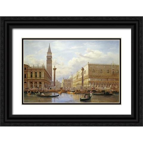 A View of The Piazzetta With The Doges Palace From The Bacino, Venice Black Ornate Wood Framed Art Print with Double Matting by Corrodi, Salomon