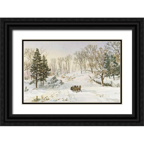 Winter on Ravensdale Road, Hastings-On-Hudson, New York Black Ornate Wood Framed Art Print with Double Matting by Cropsey, Jasper Francis