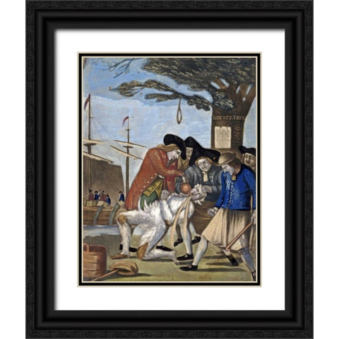 Tarring and Feathering Black Ornate Wood Framed Art Print with Double Matting by Dawe, Philip