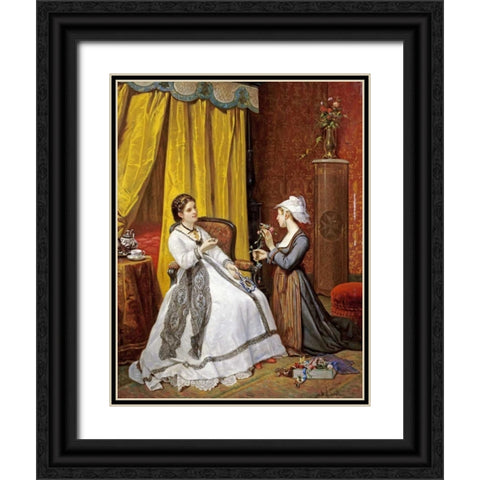 Flowers For The Lady Black Ornate Wood Framed Art Print with Double Matting by De Pinelli, Auguste