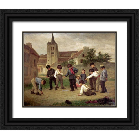 Hopscotch Black Ornate Wood Framed Art Print with Double Matting by Duverger, Theophile Emmanuel