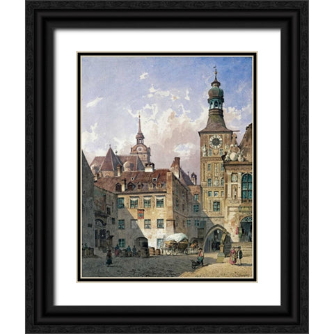 The Old Town Hall, Munich Black Ornate Wood Framed Art Print with Double Matting by Eibner, Friedrich