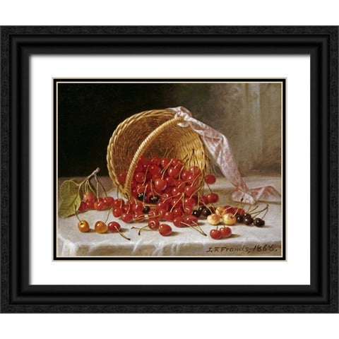 A Basket of Cherries Black Ornate Wood Framed Art Print with Double Matting by Francis, John F.