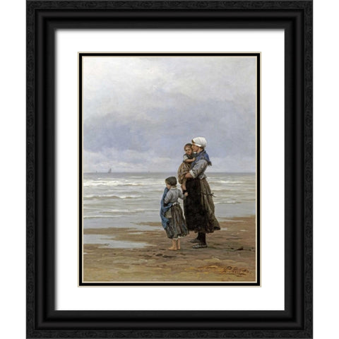 Waiting For The Boats Black Ornate Wood Framed Art Print with Double Matting by Frederik, Philippe Lodowyck Jacob