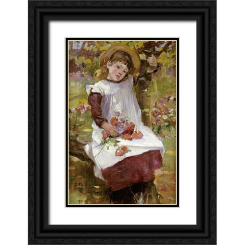 The Poppy Gatherer Black Ornate Wood Framed Art Print with Double Matting by Fulton, David